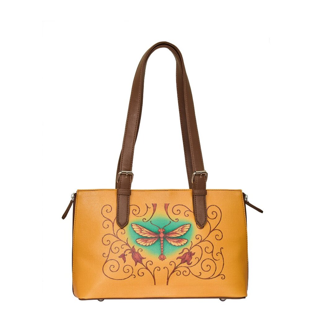 Printed Vegan Leather Shoulder Tote Bag for Women–Top Handle Bag